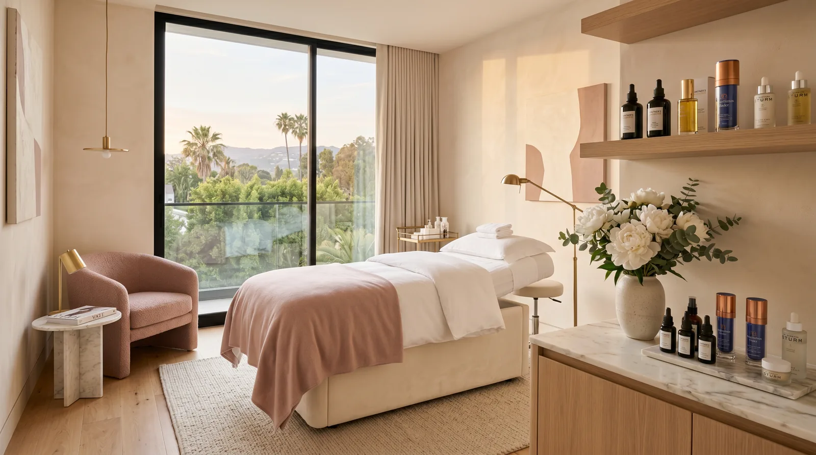 Olla Beauty studio interior in West Hollywood with treatment bed and natural light